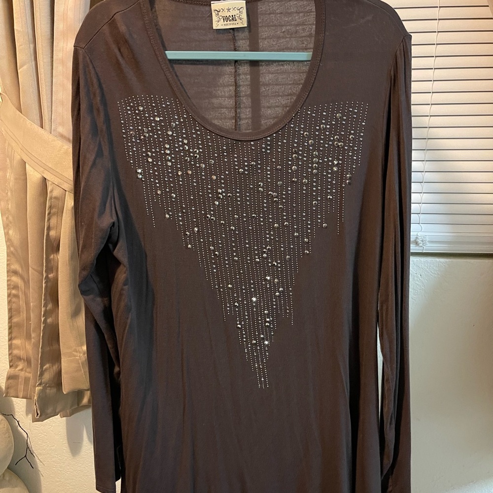 Brown long sleeved blouse Size Lg